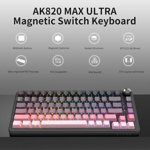 Ajazz AK820 MAX Ultra HE Rosado Tri Mode en Guatemala | All In-GT